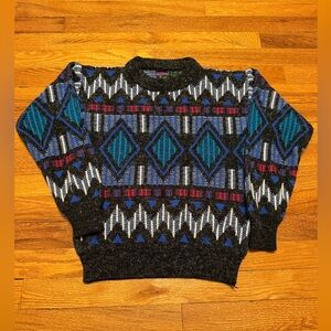 Vintage 90s Kids Geometric Cosby Coogi Multi Color Jumper Med 12-14 Knit Sweater